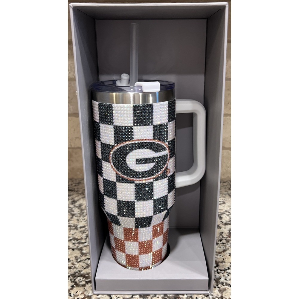 New‎ Bling Colossal UGA 40oz Tumbler Georgia Bulldogs Rhinestone Checkerboard